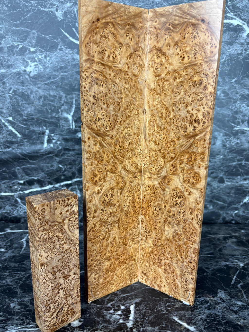 Collector’s Grade Black Ash Burl (Premium Matched Set): 2-Piece Saya Blank & Coordinating Block