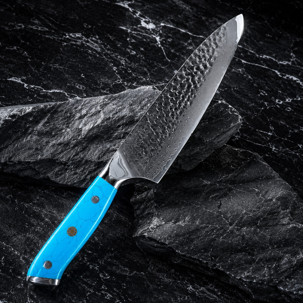 TQK100 - Damascus Japanese Chef Kitchen Knife W/ Turquoise Stone Handle