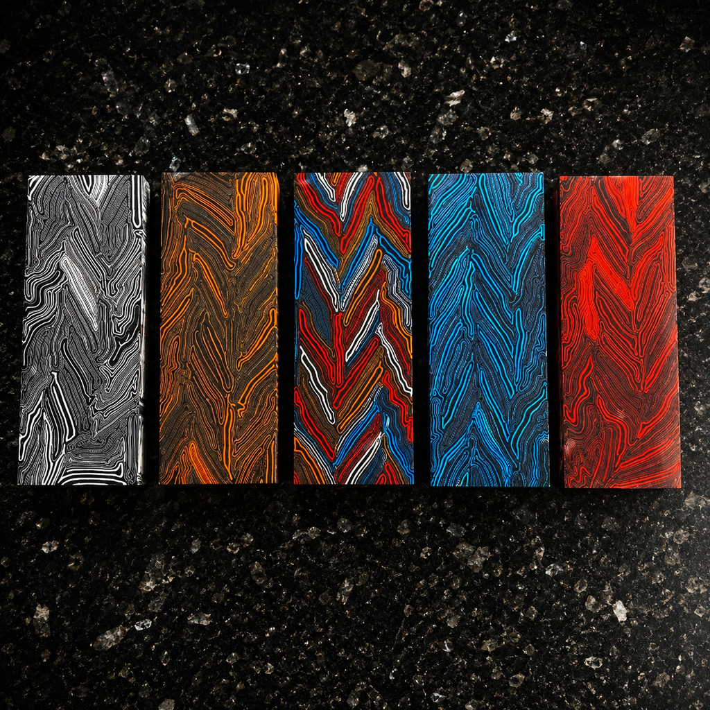 Damascus Patterned G10 Blocks - 5 x 1.87 x 1.13”