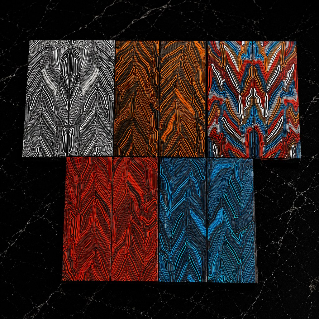 Damascus Pattern G10 Scales - 5 x 1.85 x .30"