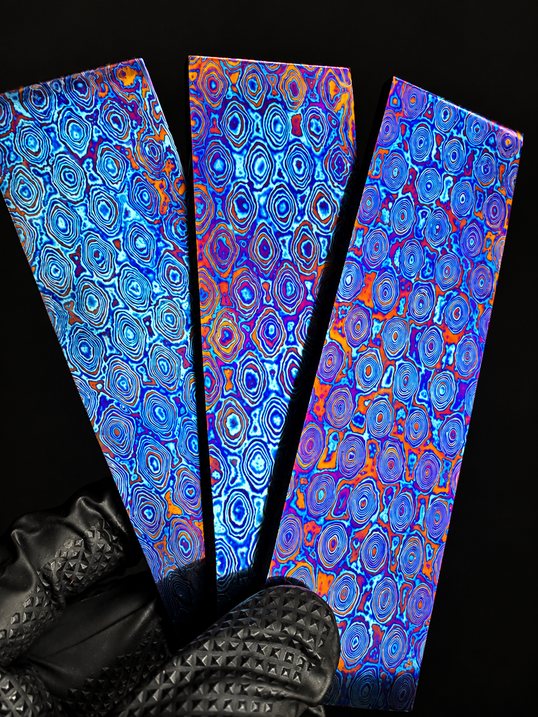 Timascus Billets (Raindrop Pattern) – Titanium Damascus Stock - 5.2 x 1.5 x .2”