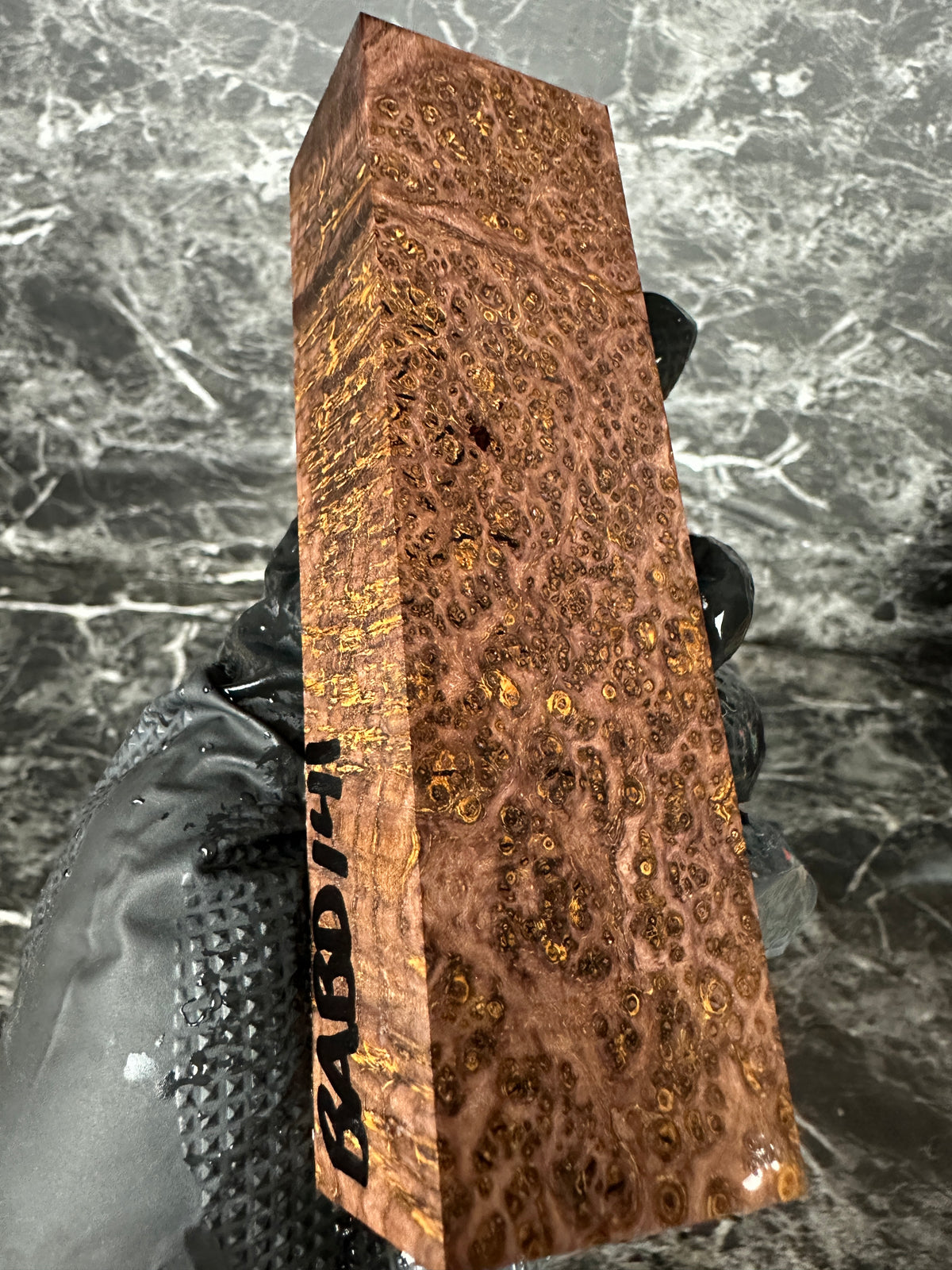 Dyed Black Ash Burl Block BABD141 - 5.45 x 1.55 x 1.15”